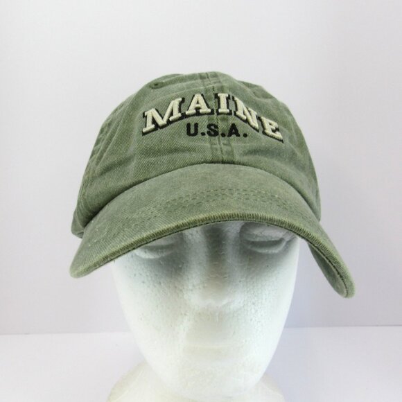 Maine U.S.A. Embroidered Logo Men's Green Adjustable Strap Back Cap Hat - Picture 2 of 8